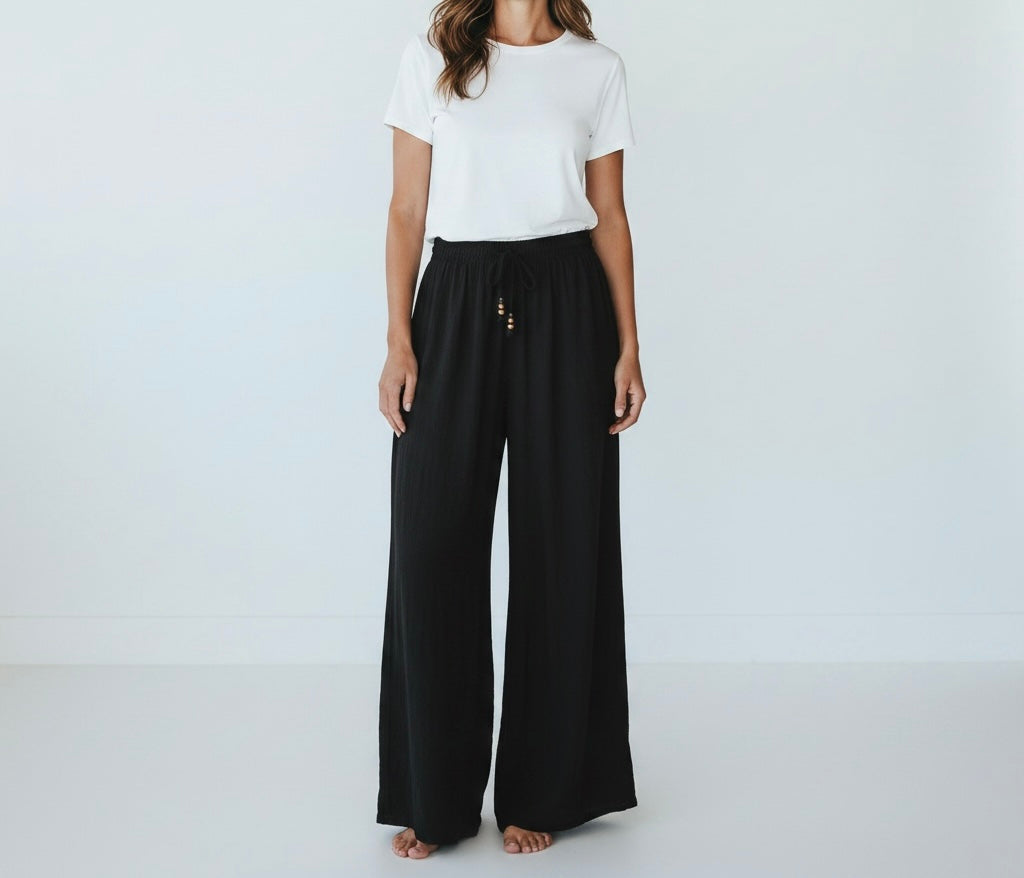 Black Split Leg Wide Leg Pants
