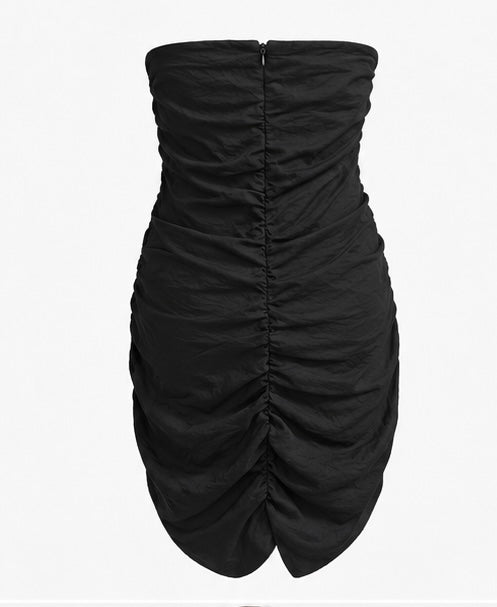 Black Strapless Ruched Mini Dress
