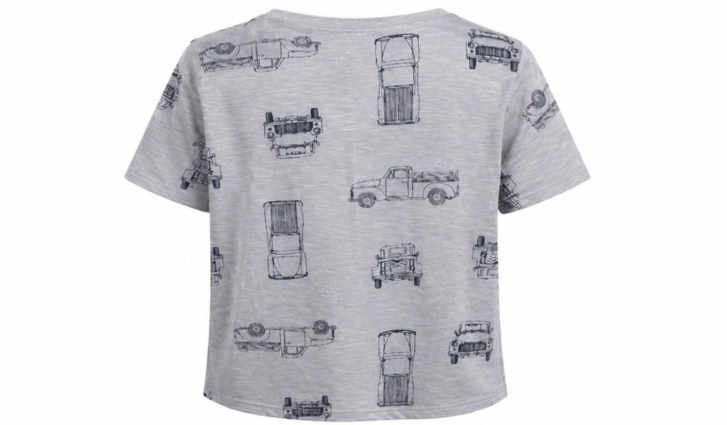 Grey Vintage Car Print T-Shirt