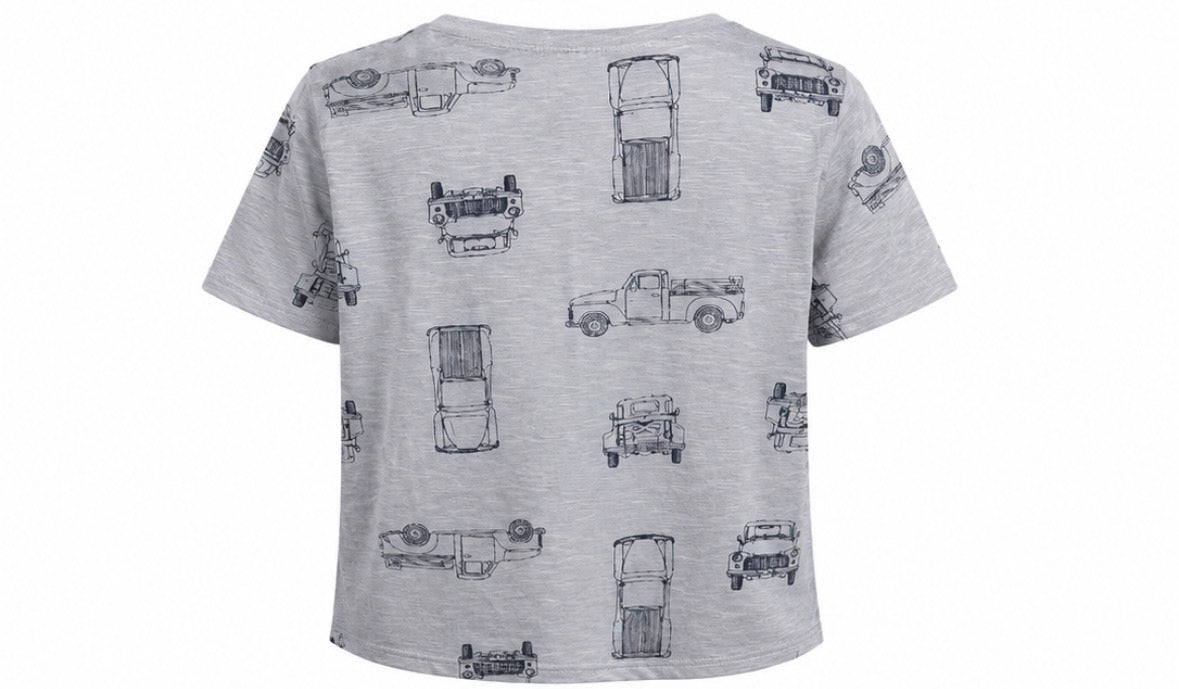 Grey Vintage Car Print T-Shirt