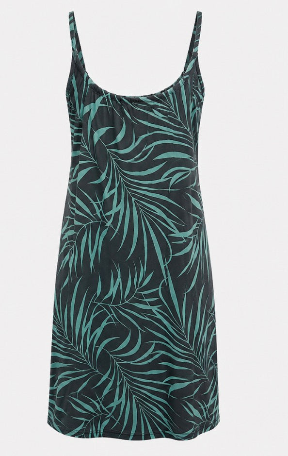 Blue Tropical Print Strappy Midi Dress