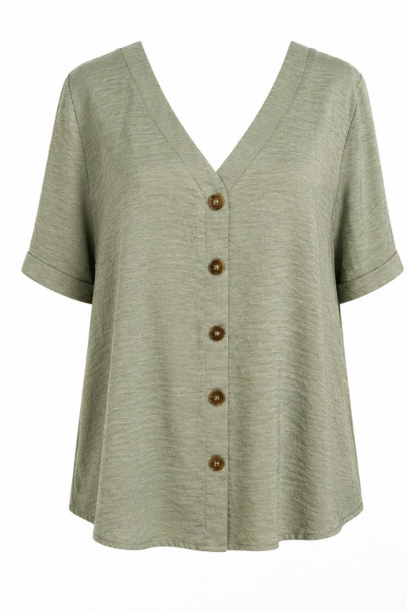 Sage Green Button Front Blouse