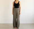Khaki Satin Wide Leg Pants