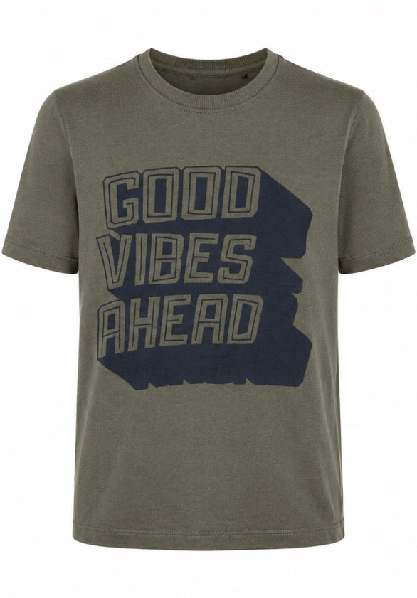 Khaki “Good Vibes Ahead” Graphic T-Shirt