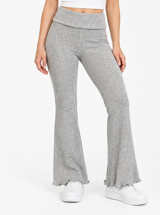 Grey Ribbed Flare Pants
