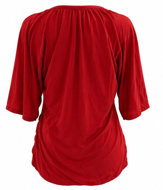 Red Gathered Neckline Top