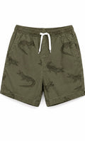 Olive Green Crocodile Print Drawstring Shorts