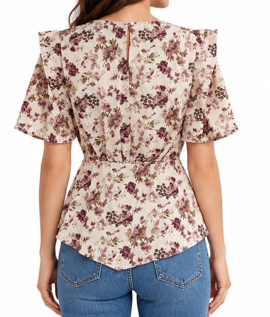 Cream Floral Peplum Top