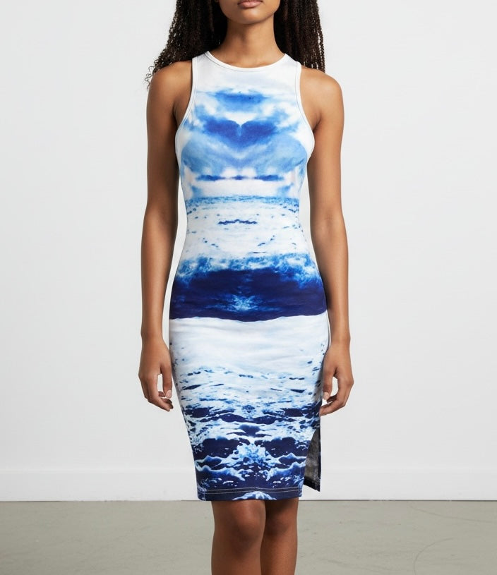 Blue Ocean Print Bodycon Dress
