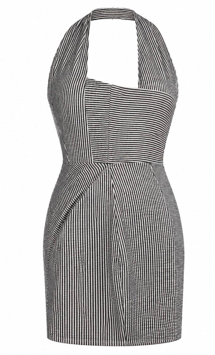 Black & White Striped Halter Dress