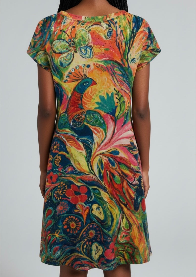 Colourful Abstract Bird Print Dress