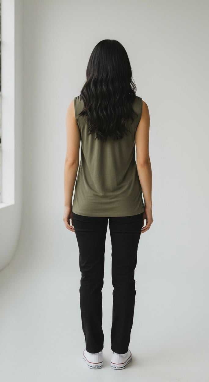 Green Draped Cowl Neck Top