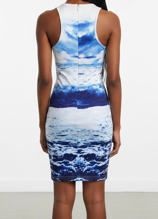 Blue Ocean Print Bodycon Dress