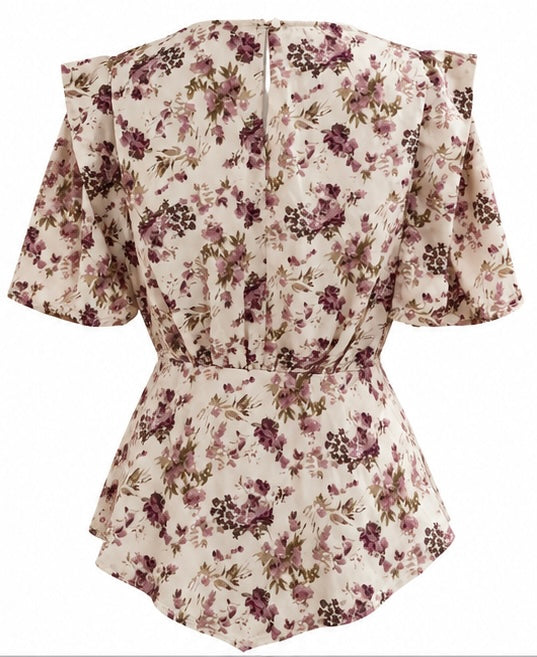 Cream Floral Peplum Top