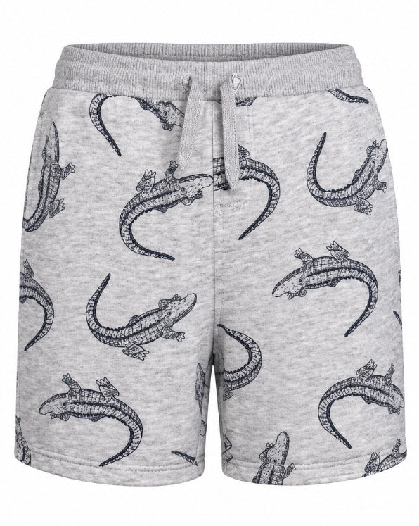 Grey Crocodile Print Kids Shorts