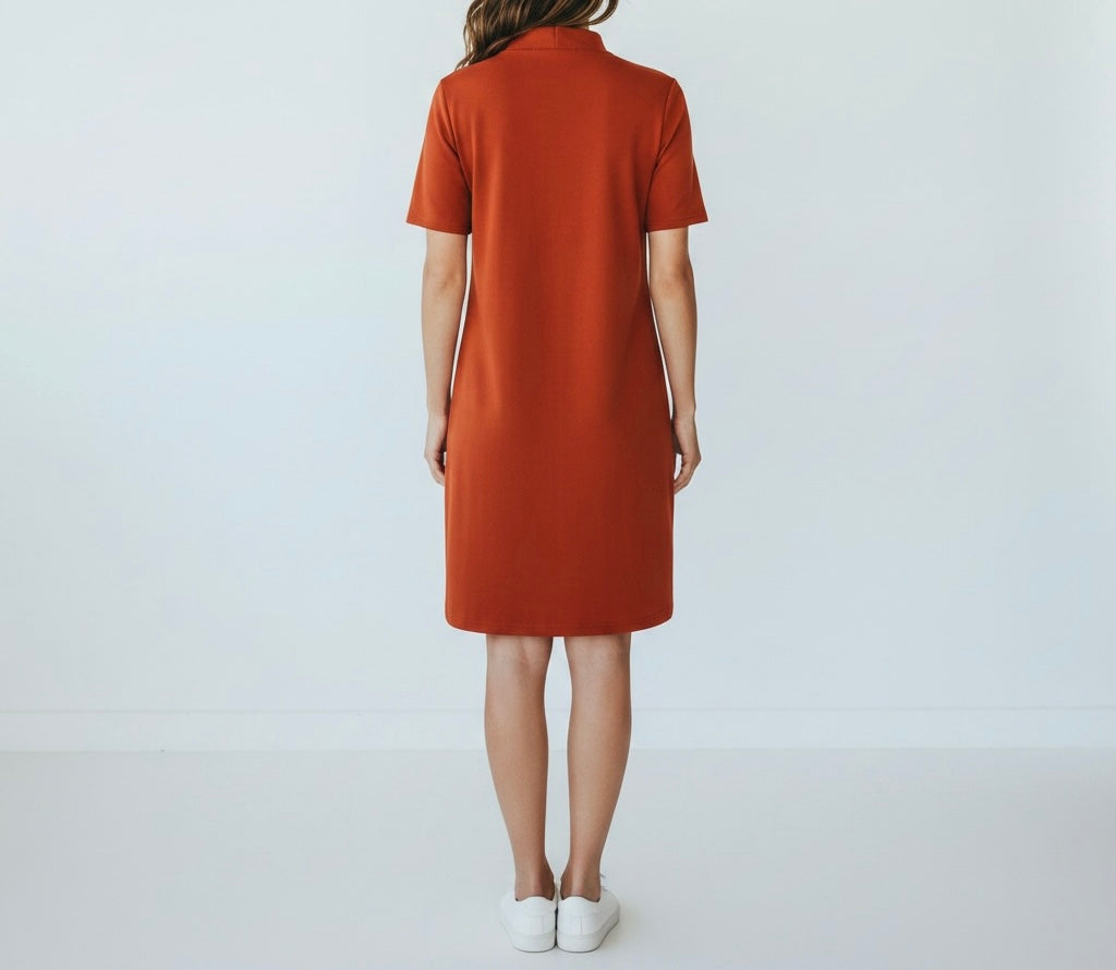 Burnt Orange High Neck Shift Dress