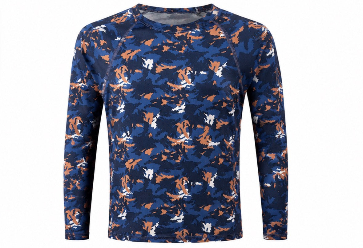 Navy Camo Print Long Sleeve Top