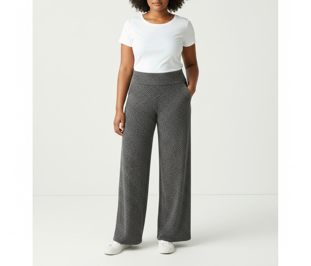 Grey Patterned Stretch Pants