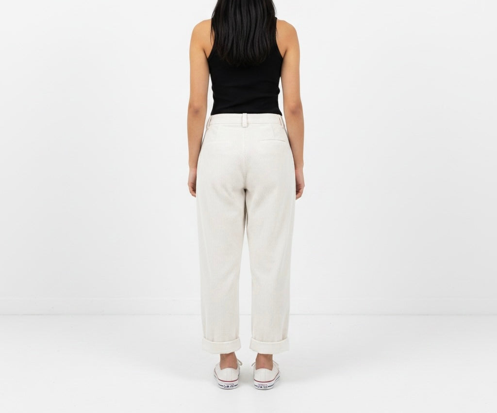 White Corduroy Cuffed Pants