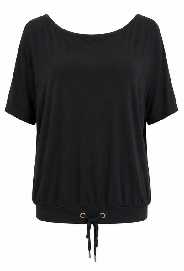 Black Drawstring Hem Top