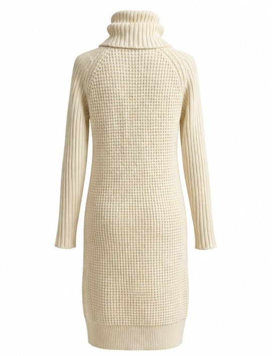 Cream Chunky Knit Turtleneck Dress