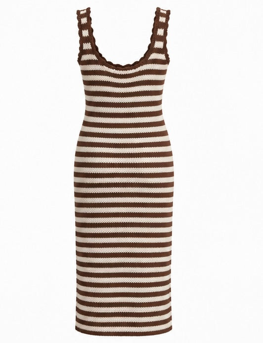 Brown & Cream Striped Knit Maxi Dress
