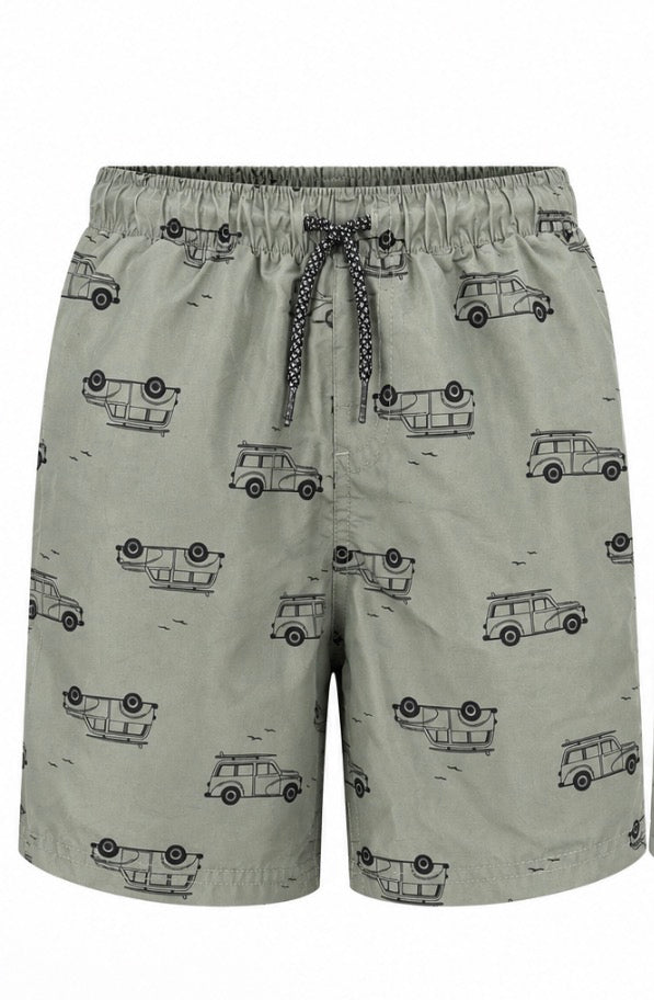 Sage Green Car Print Shorts
