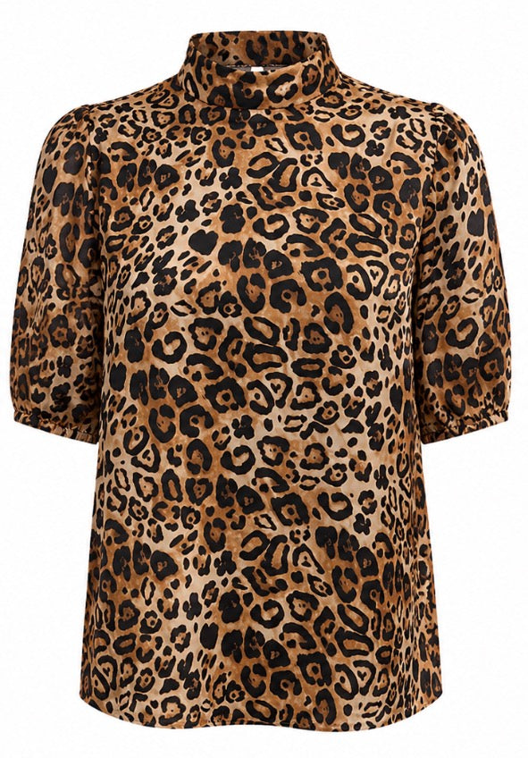 Leopard Print High Neck Blouse