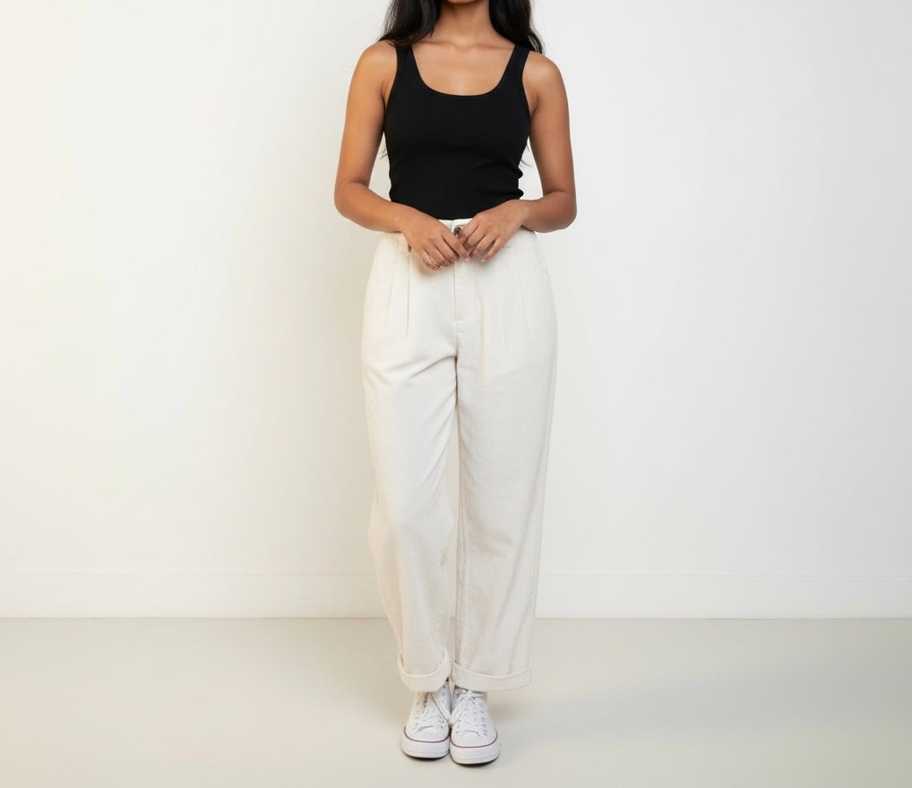 White Corduroy Cuffed Pants