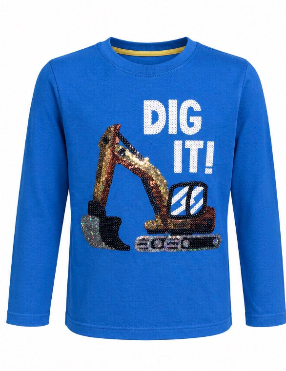 Blue Sequin Excavator Long Sleeve Top
