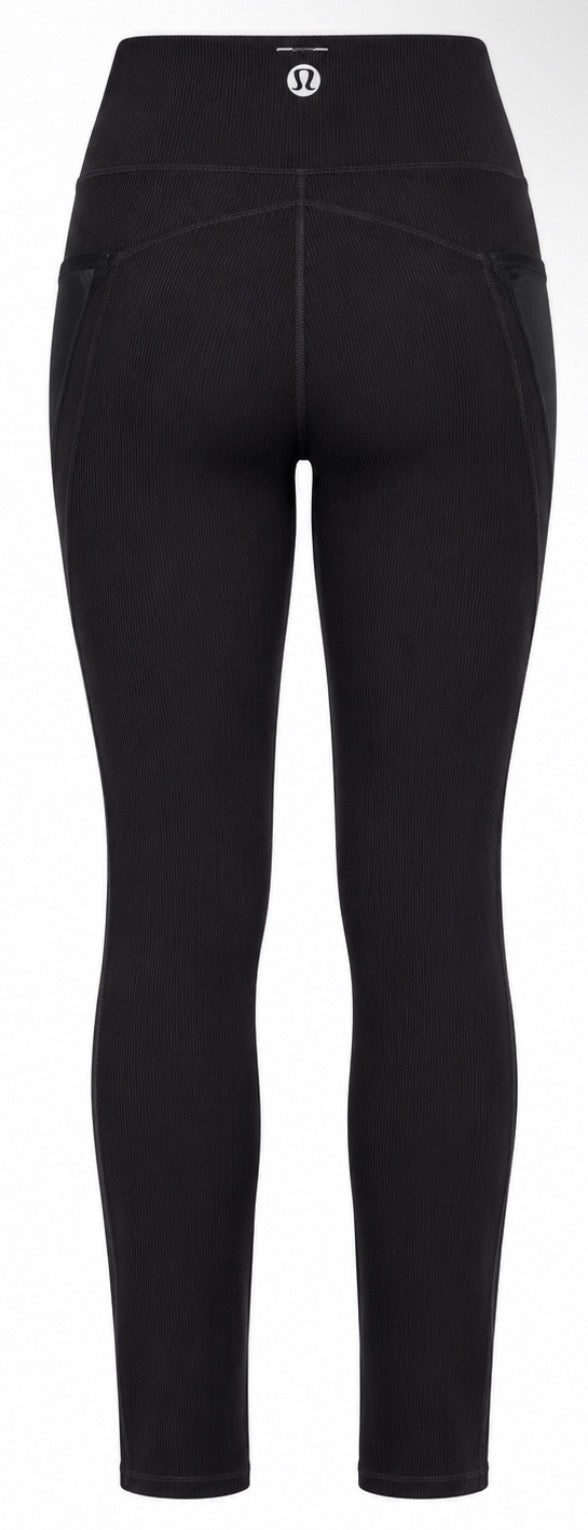 Black Ribbed Active Leggings