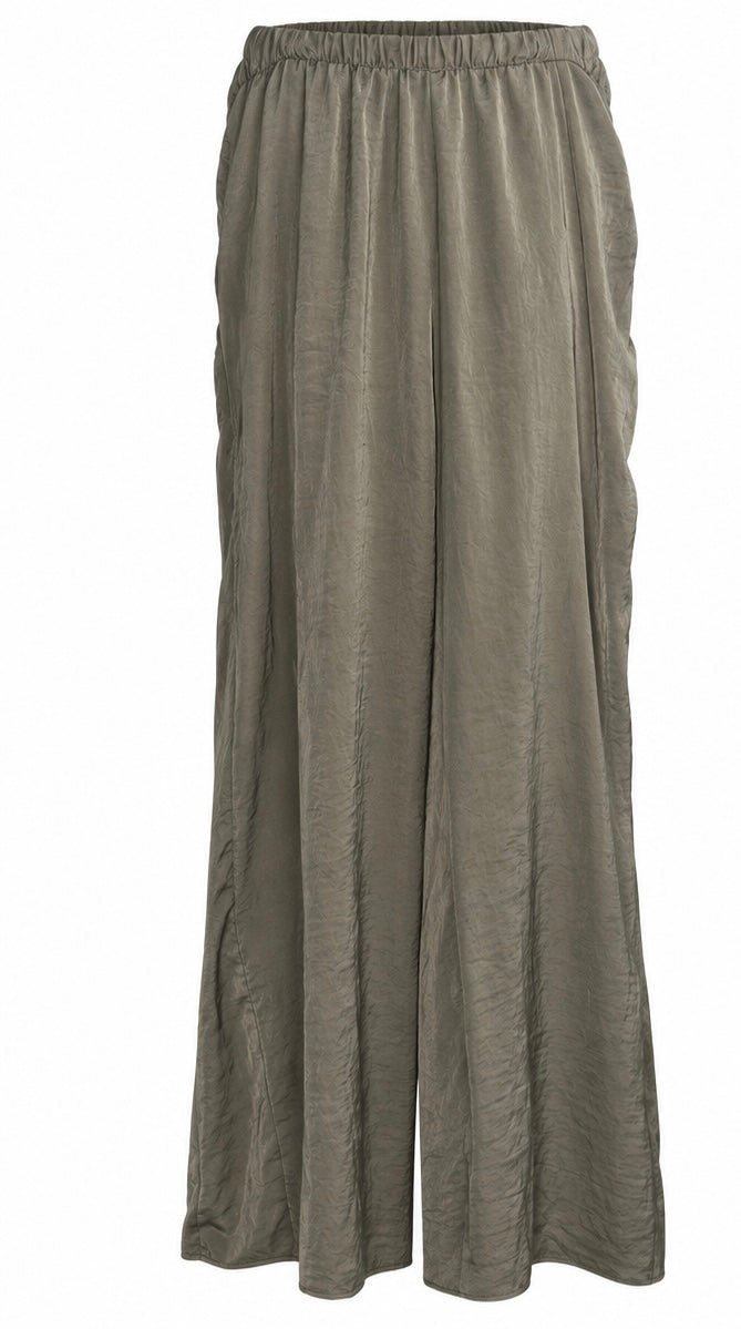 Khaki Satin Wide Leg Pants