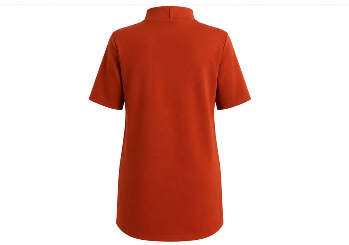 Burnt Orange High Neck Shift Dress
