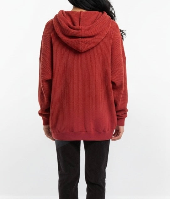 Rust Ribbed Cropped Hoodie