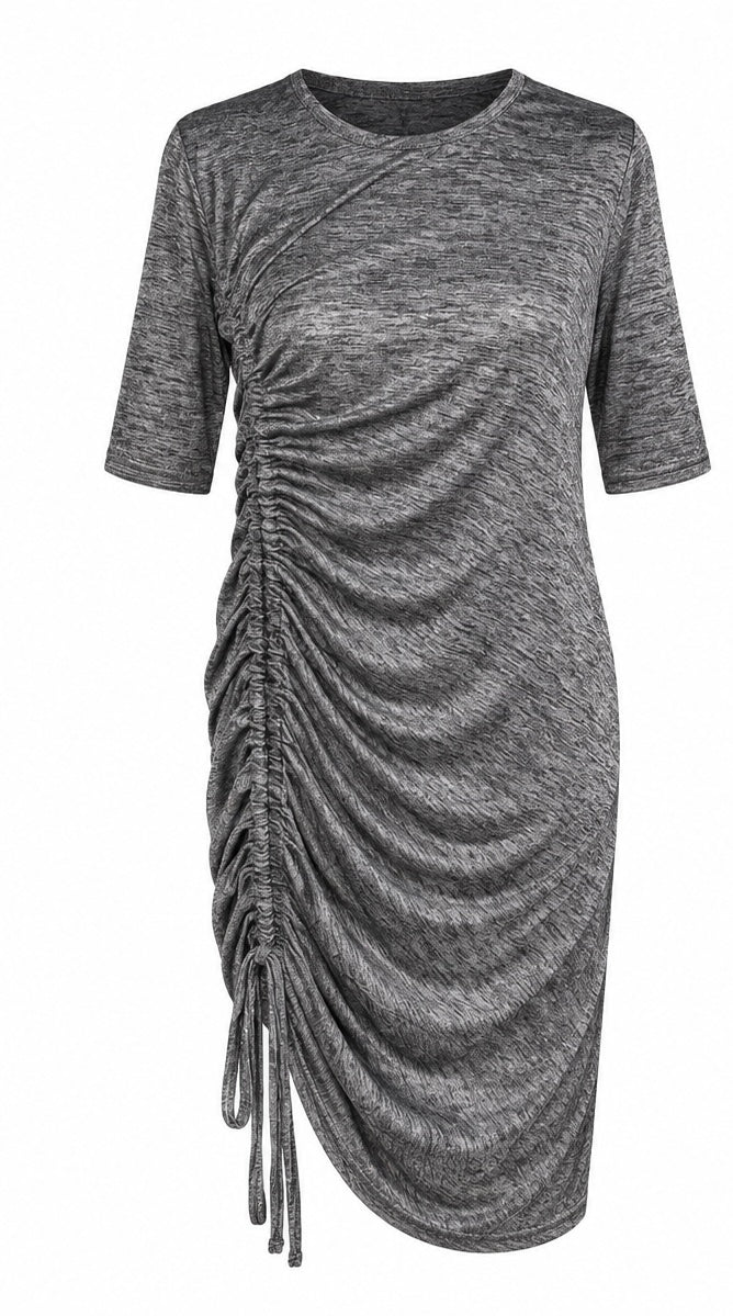 Grey Ruched Midi Dress