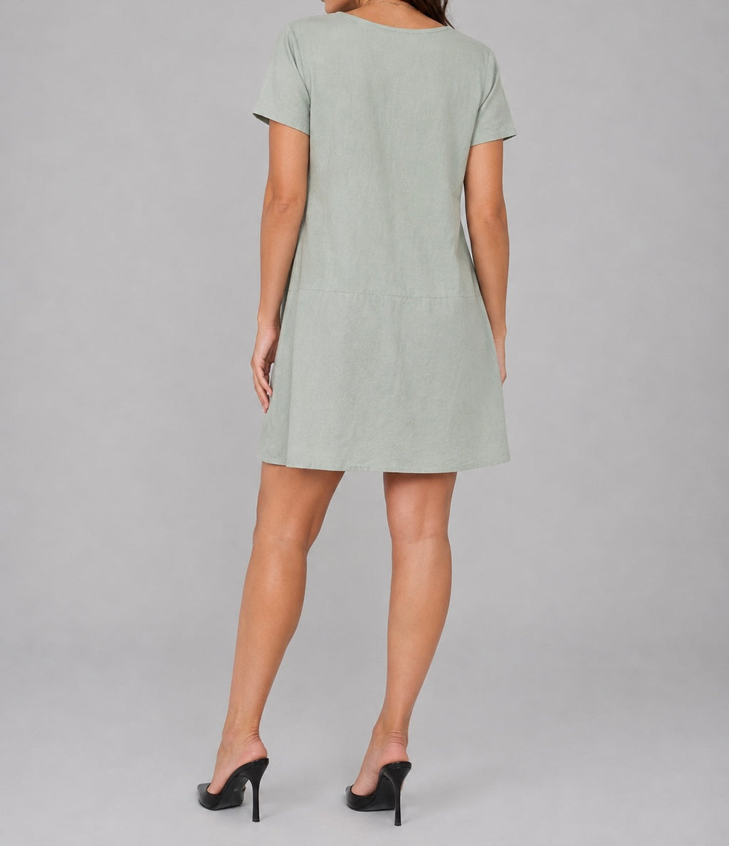 Sage Green Pocket Shift Dress