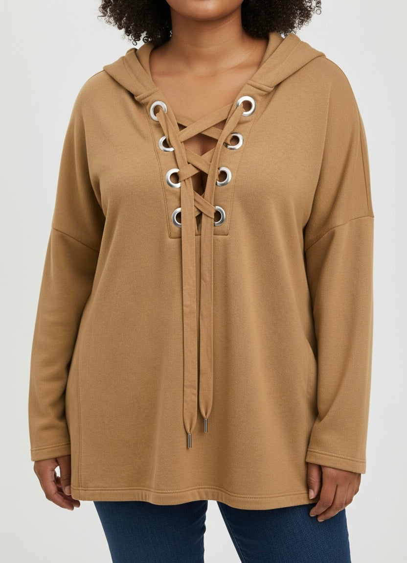 Camel Lace Up Hoodie