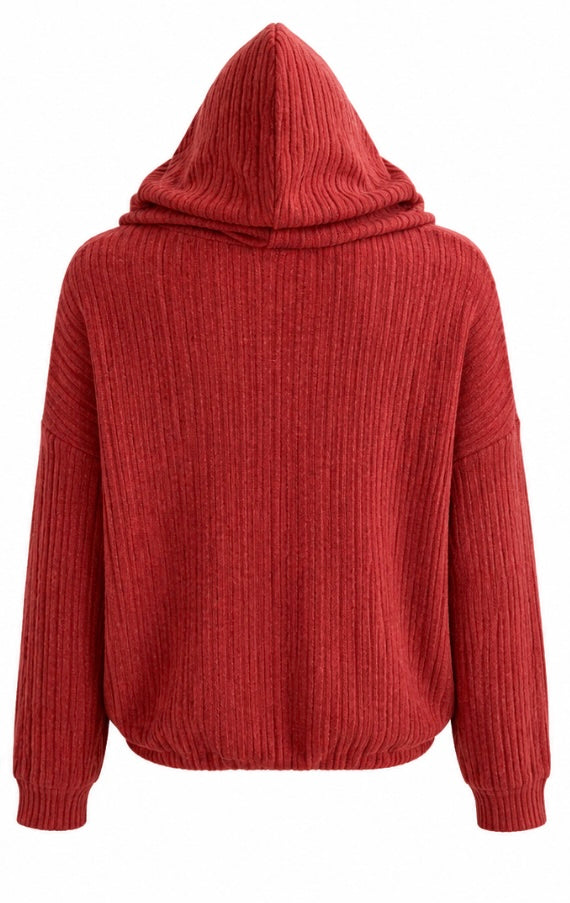 Rust Ribbed Cropped Hoodie