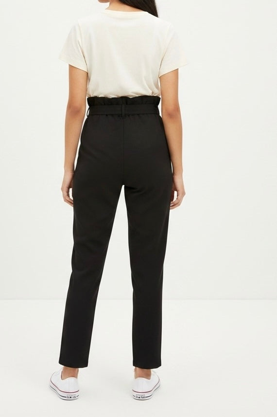Black Paperbag Waist Tie Pants