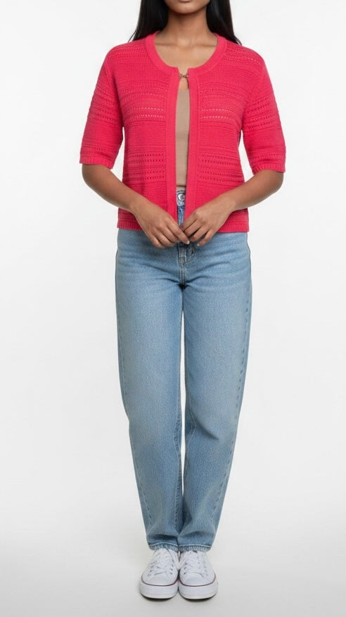 Coral Open Knit Cardigan