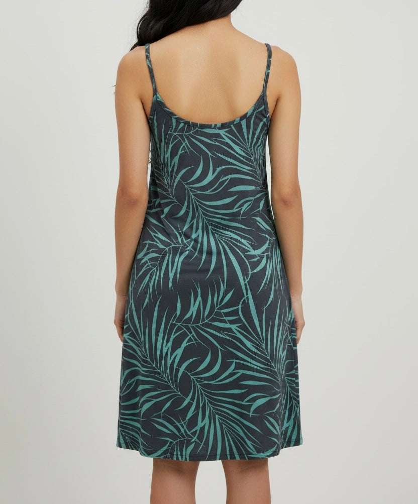 Blue Tropical Print Strappy Midi Dress