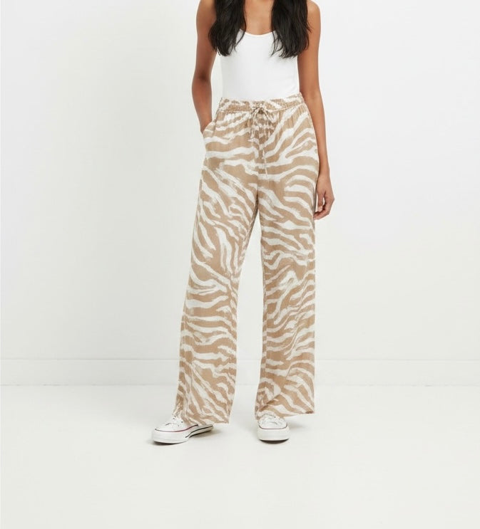 Neutral Zebra Print Wide Leg Split Pants