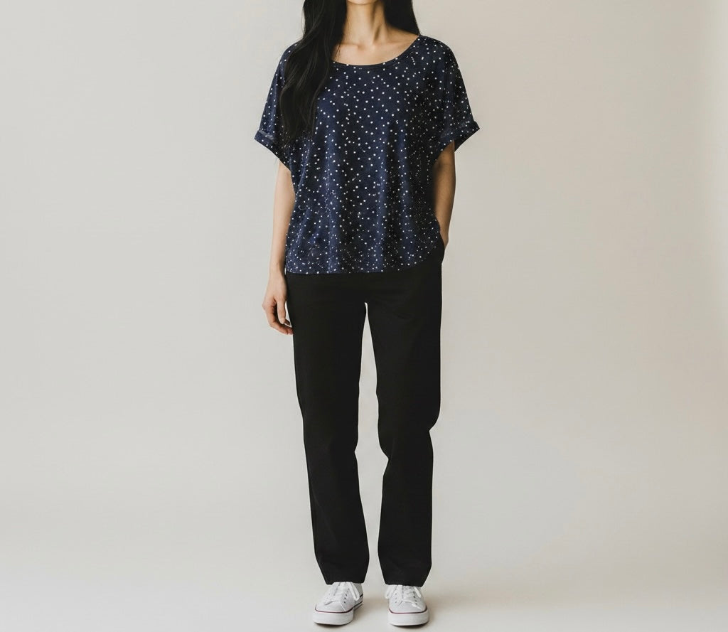 Navy Polka Dot Relaxed Fit Top