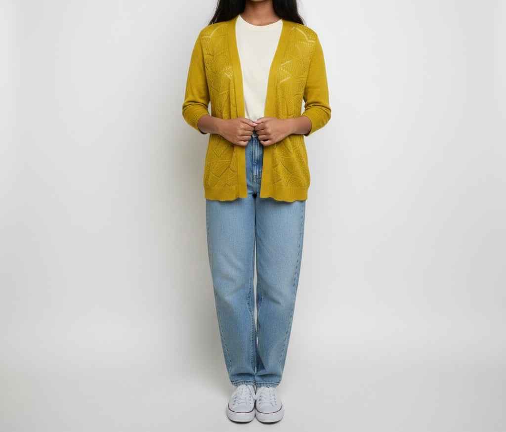 Mustard Yellow Open Knit Cardigan