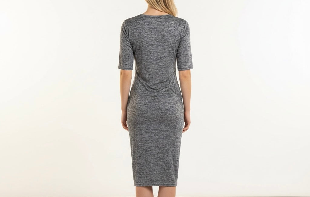 Grey Ruched Midi Dress