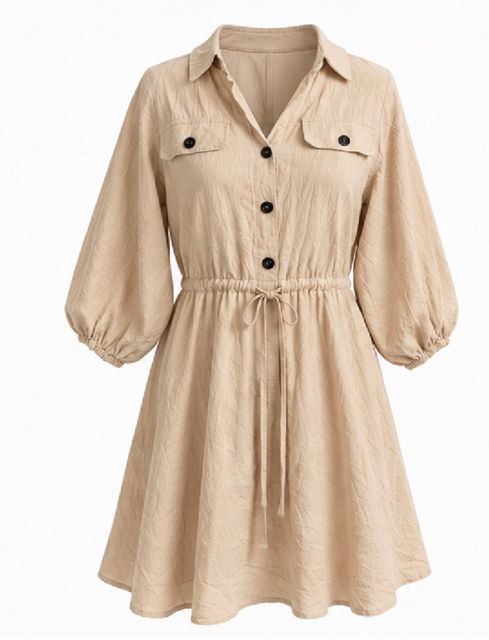 Beige Utility Shirt Dress