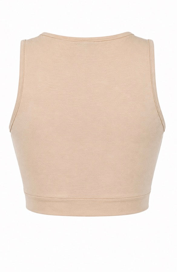 Beige Twist Front Crop Top