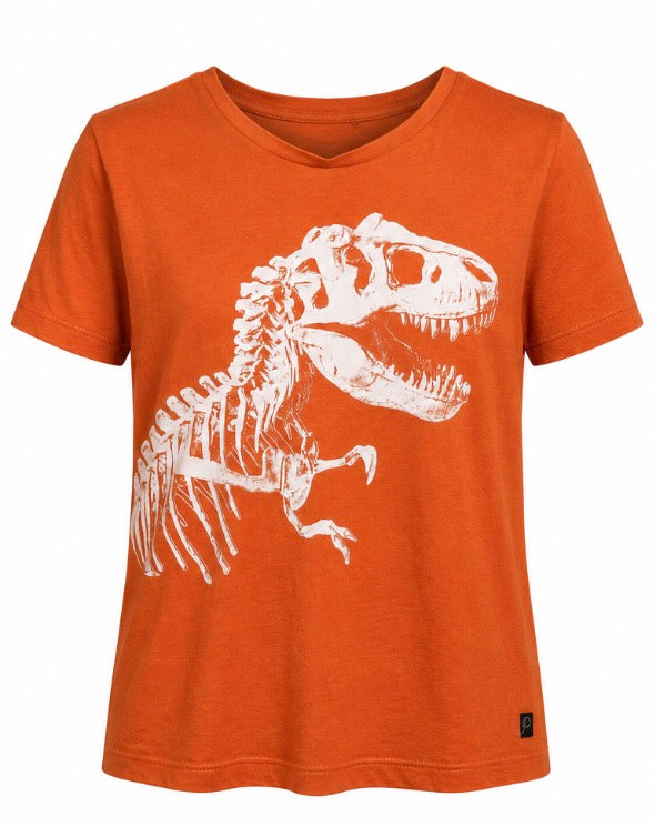 Orange Dinosaur Skeleton Graphic T-Shirt