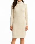 Cream Chunky Knit Turtleneck Dress