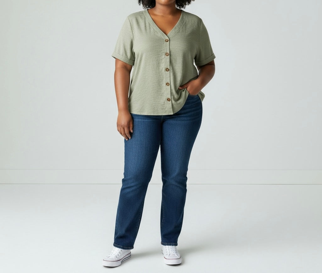 Sage Green Button Front Blouse